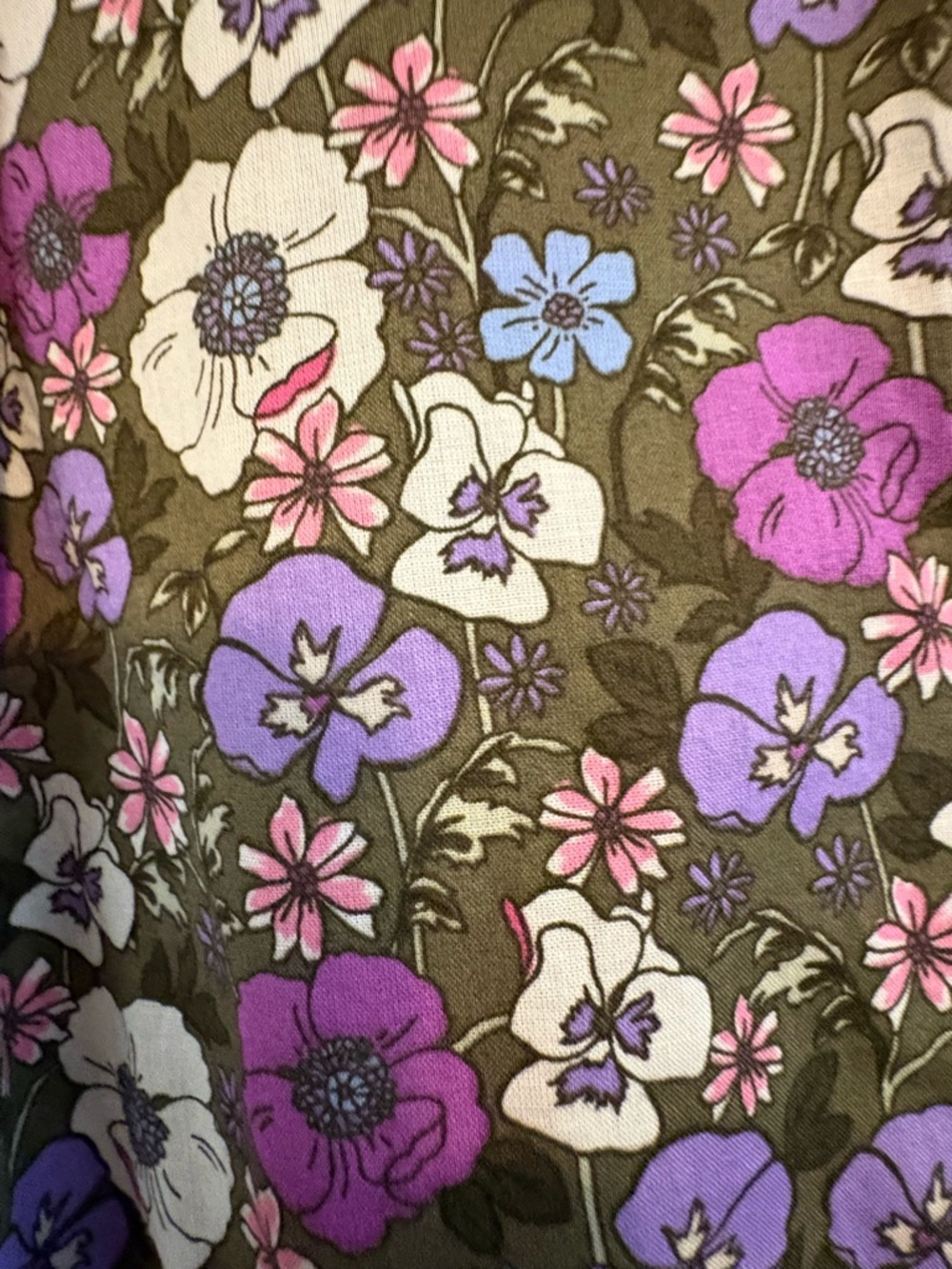 Talbots Floral Button-Front Ruffled Collar Blouse – Purple, Cream & Brown - Picture 11 of 12